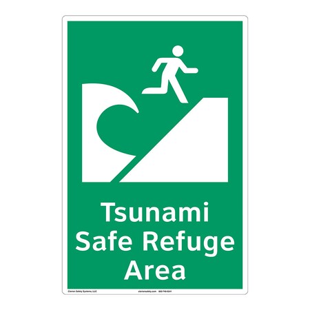 ANSI/ISO Comp. Tsunami Safe Refuge Area Safety Signs Indoor/Outdoor Flexible Polyester (ZA) 12x18